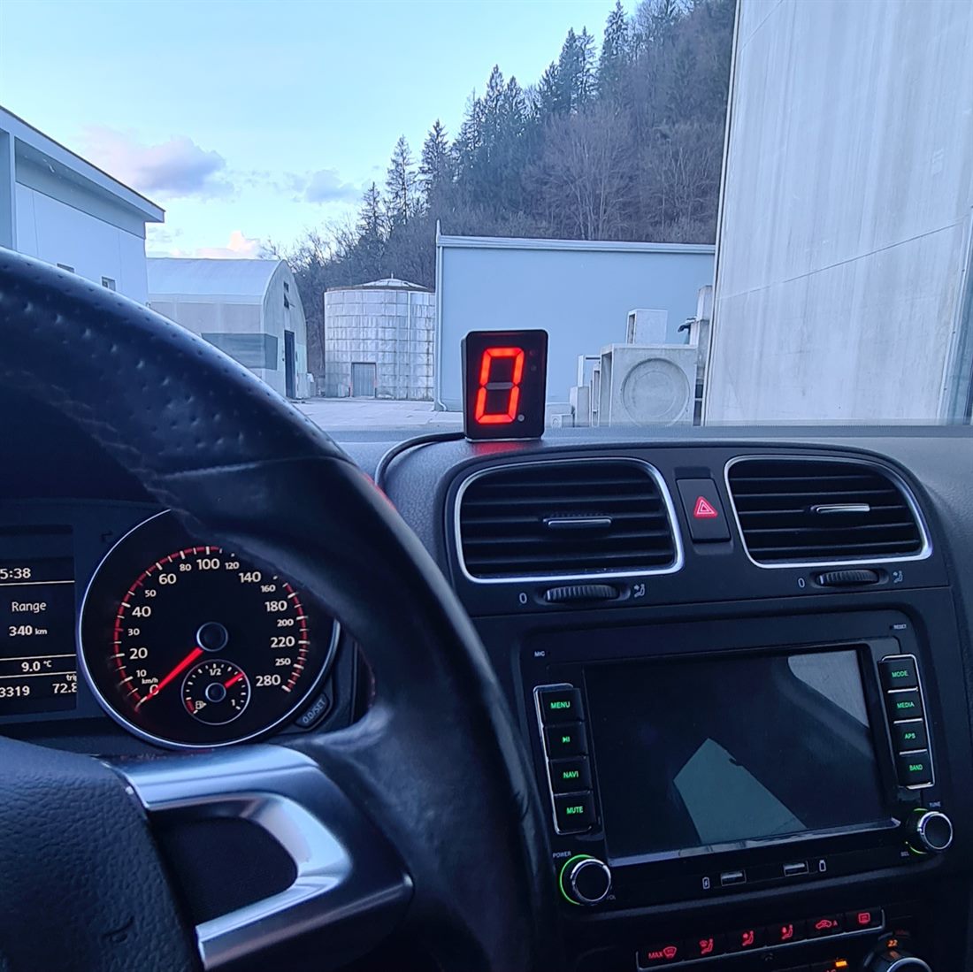 OBD2 Gear Display installed in a car dashboard