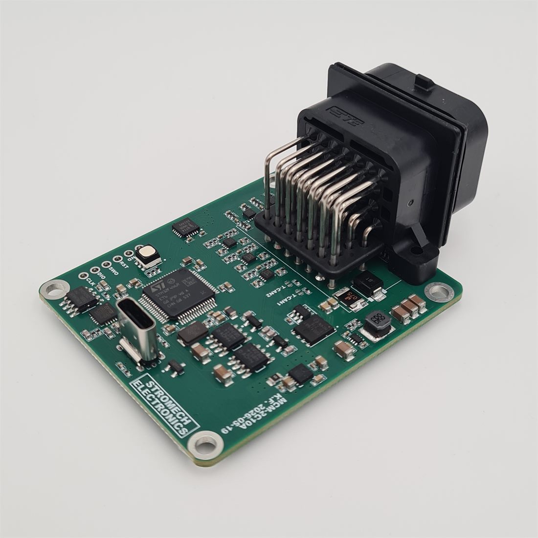 Custom automotive PCB, populated board render