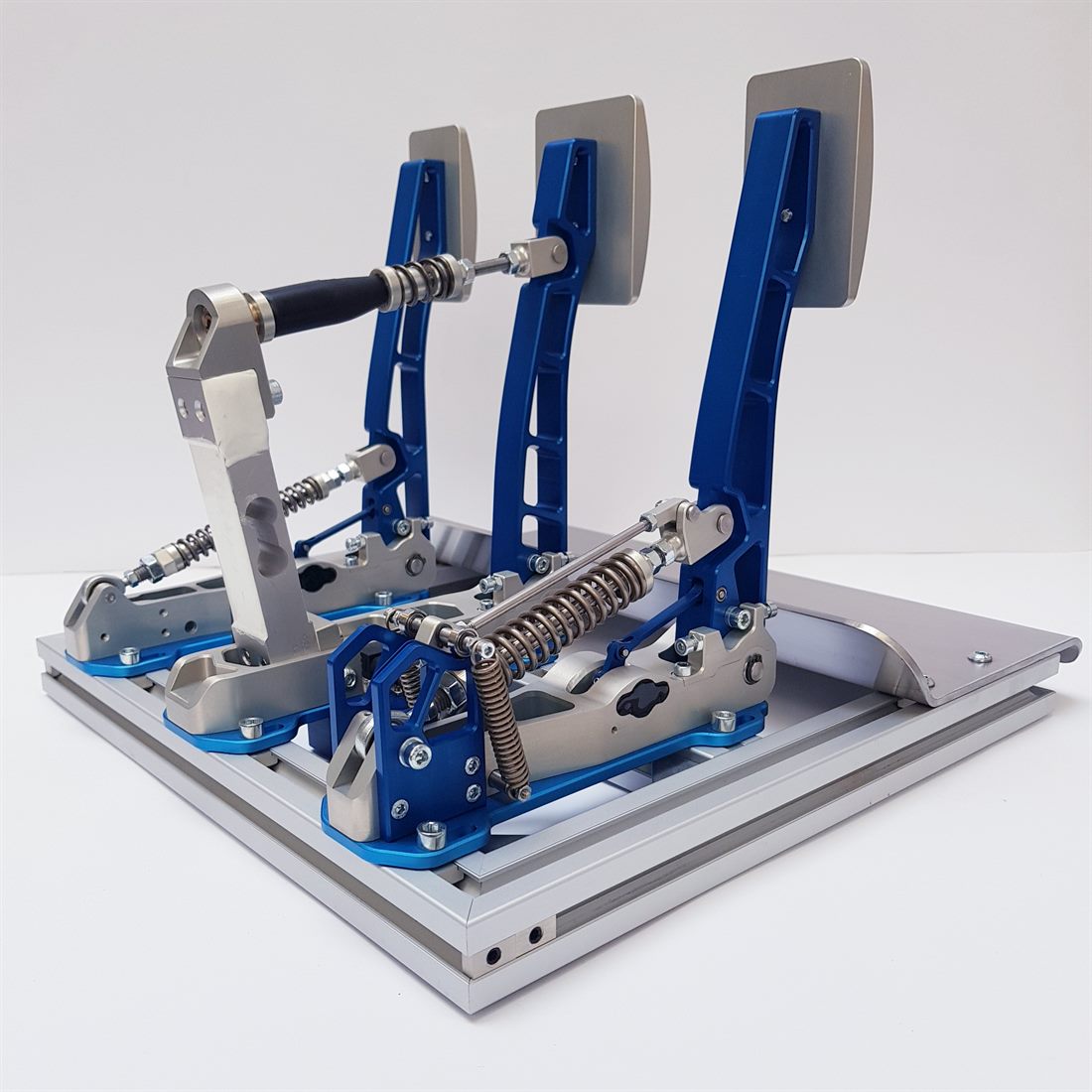 Sim racing pedal box, rear view